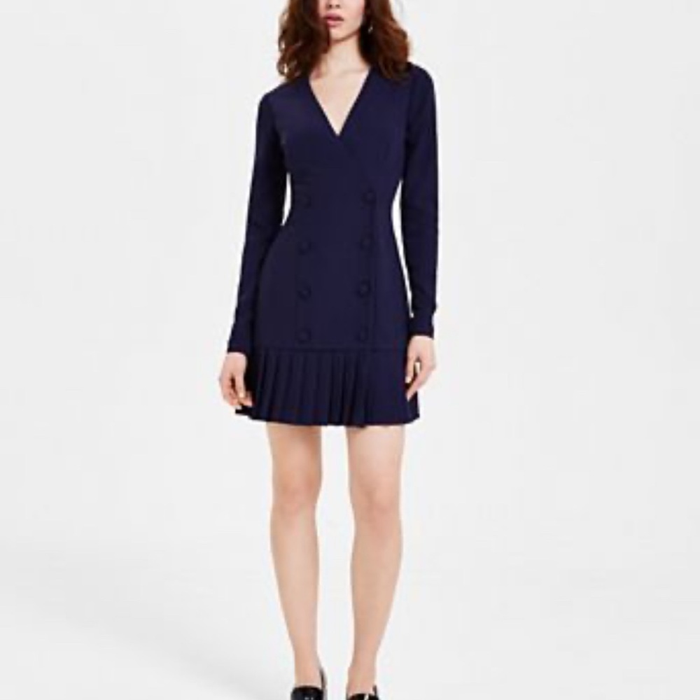 City Studio Blue V-Neck Sheath Dress with Pleated Hem NWOT